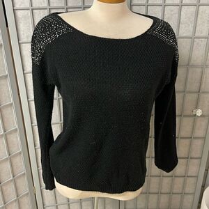 Dynamite Women’s Black Sweater with Rhinestone Shoulders, Size Small